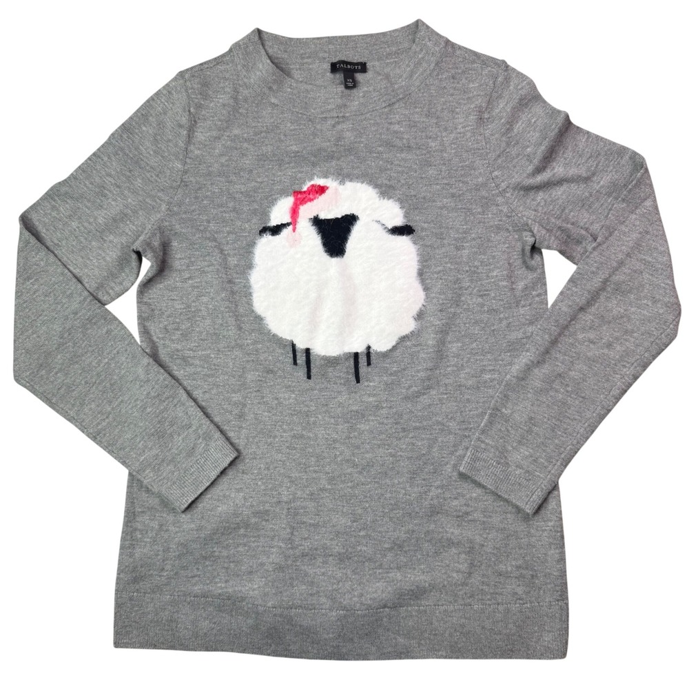 Lambswool Christmas sheep Santa Sweater XS Gray Holiday cozy festive grannycore